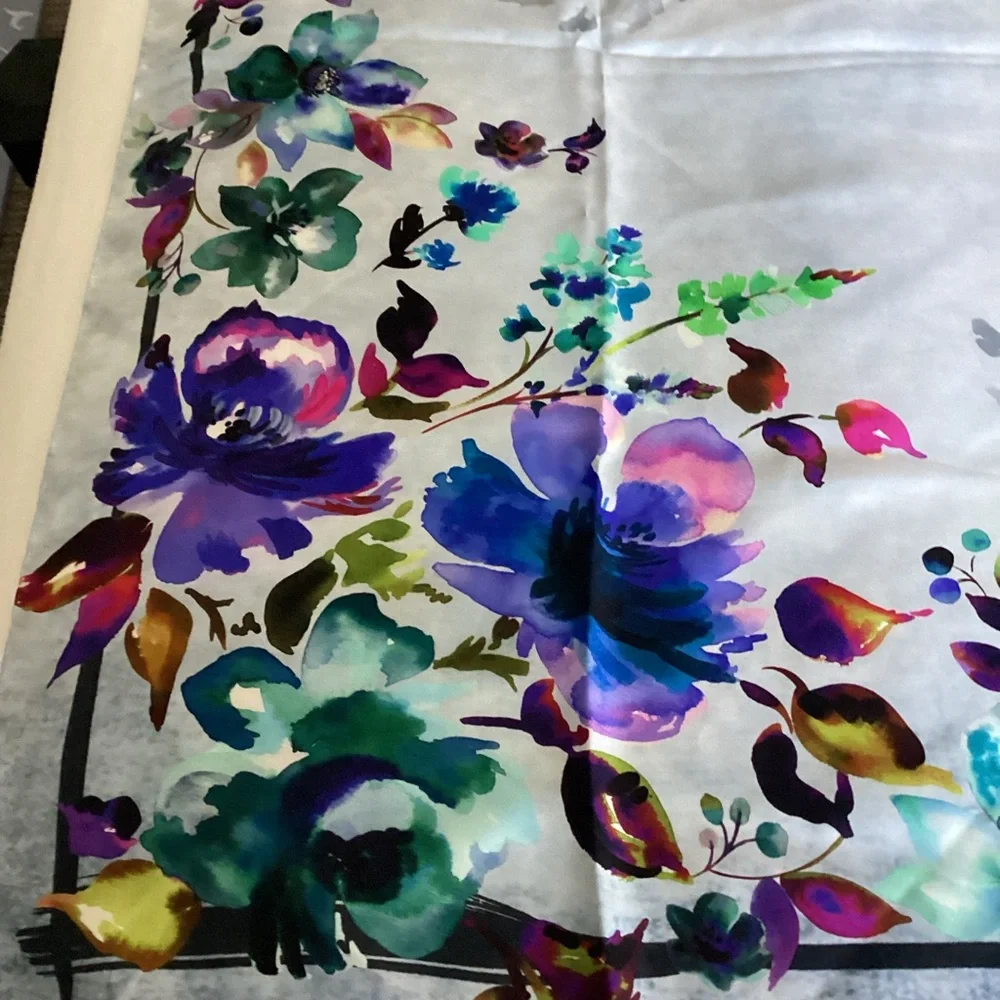 Elizabetta 100% Silk Scarf Blue Floral Italian Botanical Design - Picture 6 of 13